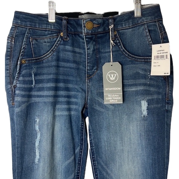 Wit & Wisdom LUXE TOUCH Girlfriend Jean.  Blue Vintage Distressed Denim - Picture 3 of 15